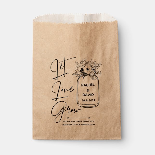 Sacolinha Elegante LET LOVE GROW Wedding Bolsas Favoráveis (Frente)