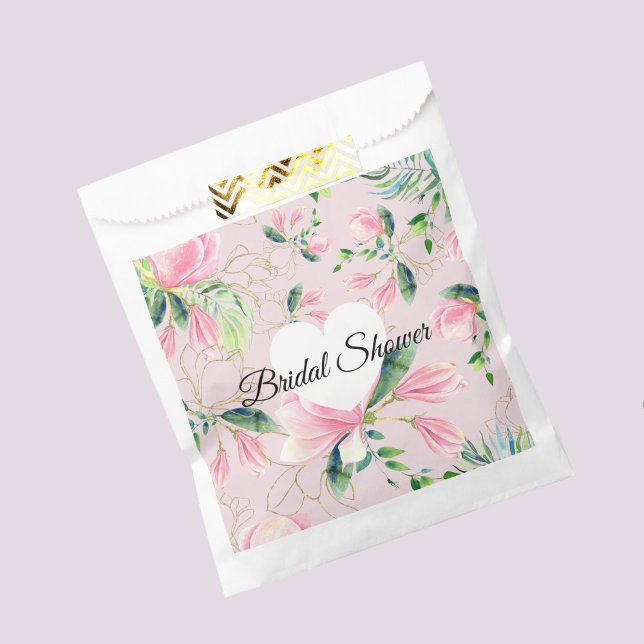 Sacolinha Elegante Magnolia Rosa Chá de panela de Aquarela (Elegant Pink Magnolia Watercolor Bridal Shower Favor Bag)