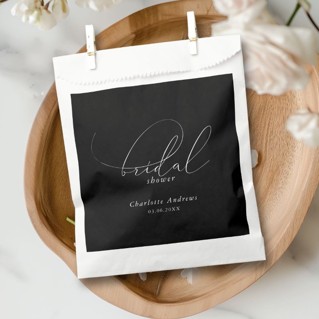 Sacolinha Elegante, minimal, caligrafia Chá de Noiva (Elegant, minimal, handwriting Bridal Shower Favor Bag with your name and date. Scripted Font.)
