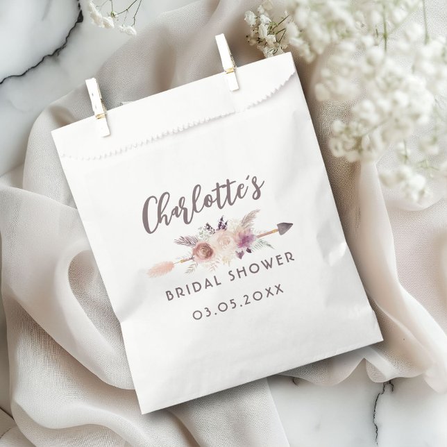 Sacolinha Elegante, moderno, boho (Elegant, modern, boho, bridal shower favor bag with your name and date.)