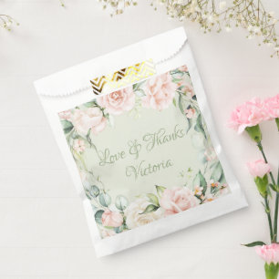 Sacolinha Elegante Mola Floral Verde Cor-de-Água Rosa Rosa