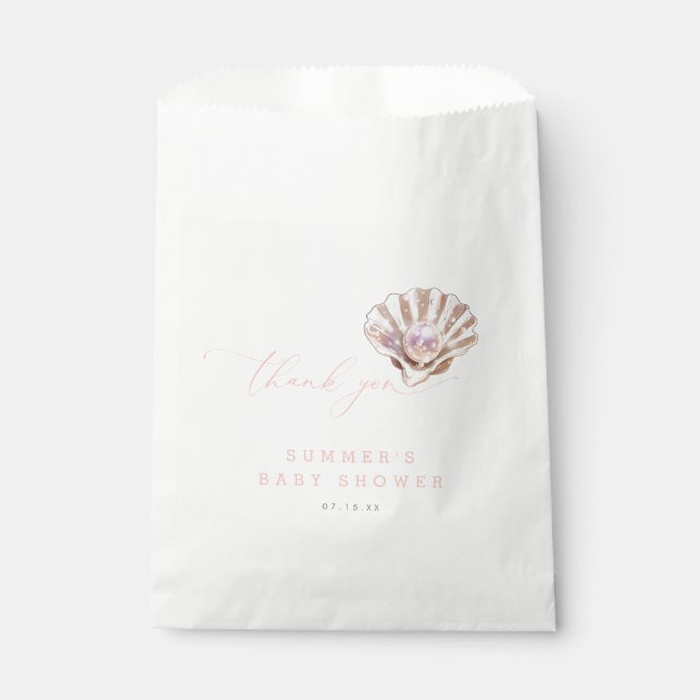 Sacolinha Elegante Pequeno Chá de fraldas De Pérolas Obrigad (Frente)