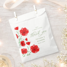 Sacolinha Elegante Red Watercolor Poppy Floral Obrigado