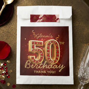 Sacolinha Elegante Rubi Vermelho Dourado 50º Aniversário Obr
