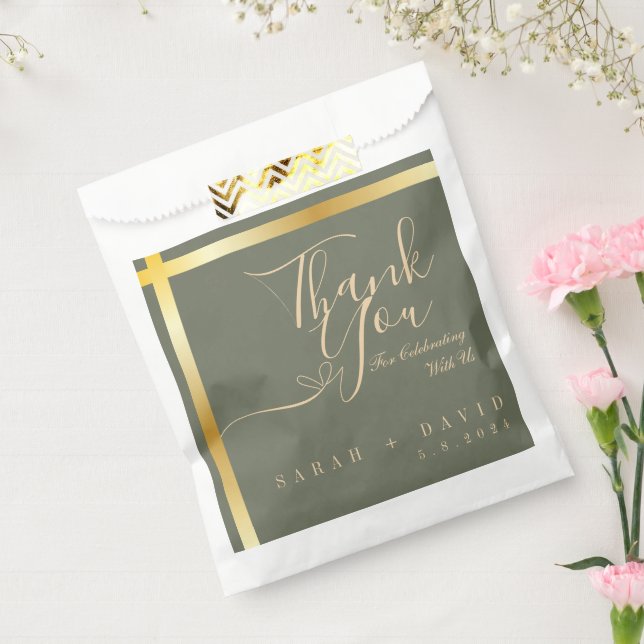 Sacolinha Elegante Sage Green com Dourado Casamento Stripe (Selado)