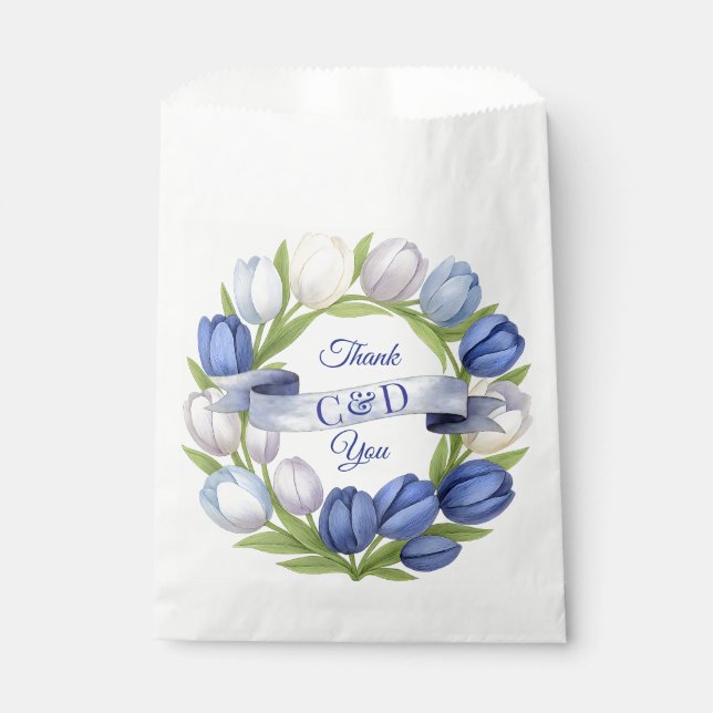 Sacolinha Elegante Watercolor Tulip Wreath Casamento Blue Iv (Frente)