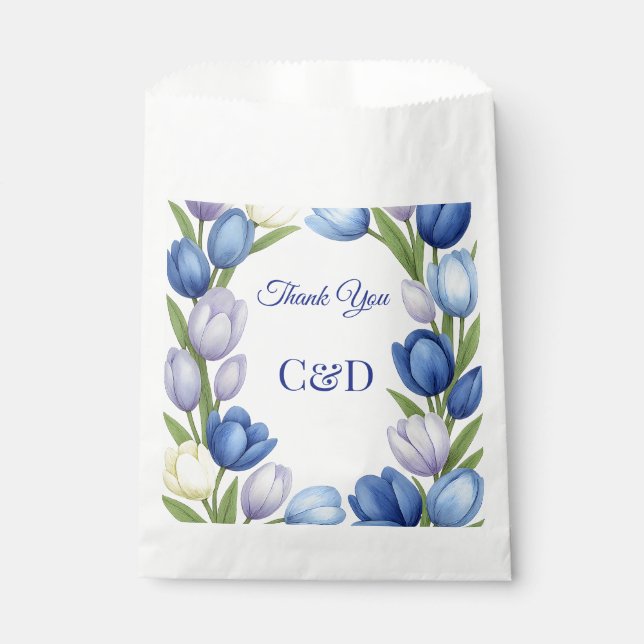 Sacolinha Elegante Watercolor Tulip Wreath Casamento Blue Iv (Frente)