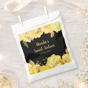 Sacolinha Elegantes Flores Amarelas e Douradas Sweet Sixteen