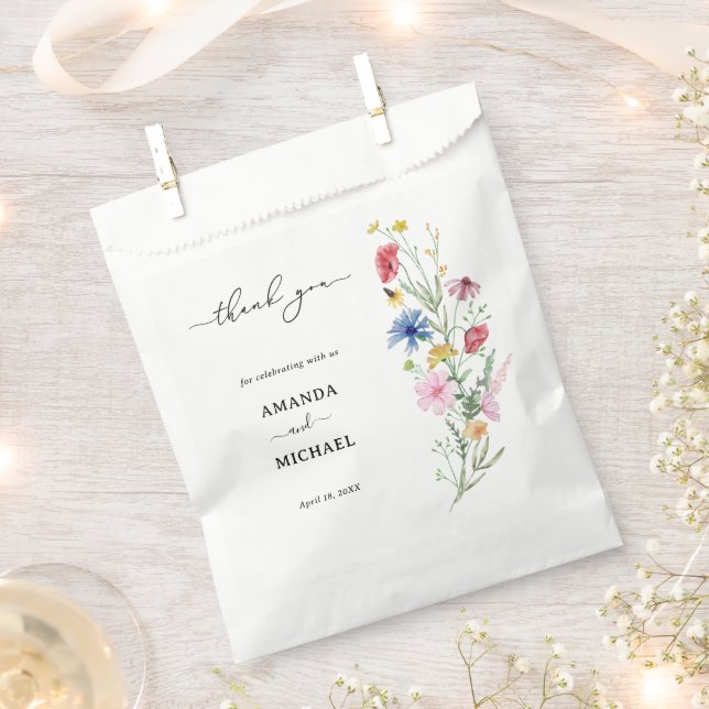 Sacolinha Elegantes Flores Silvestres Casamento Obrigado (Cortado)