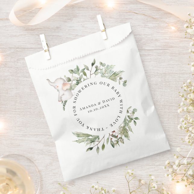 Sacolinha Elephant Greenery Gênero Chá de fraldas neutro (Cortado)