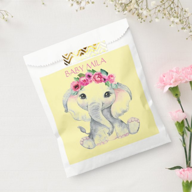 Sacolinha Elephant pink girl baby shower favor (Selado)