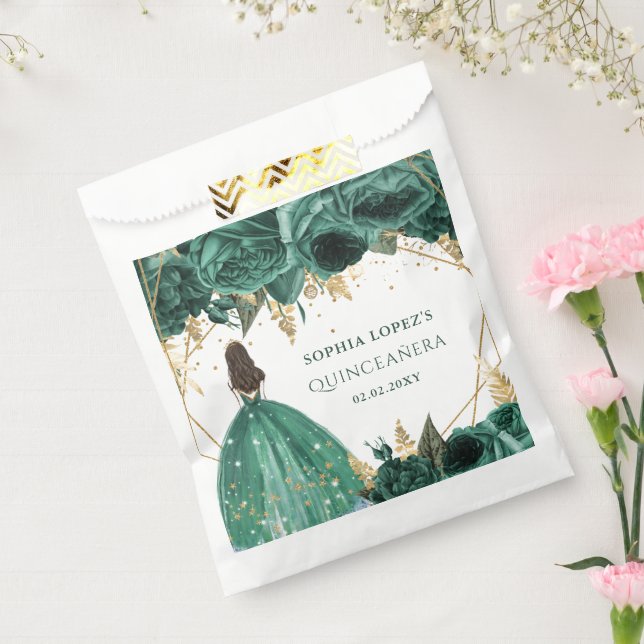 Sacolinha Emerald Green Dourada Princesa Floral Quinceanera (Selado)