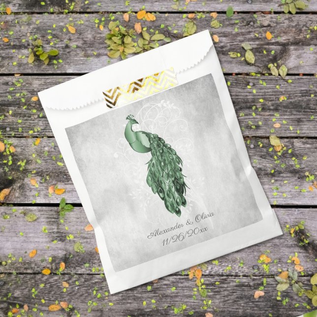 Sacolinha Emerald Green Peacock Wedding Favor Bag (Emerald Green Peacock Wedding Favor Bags)