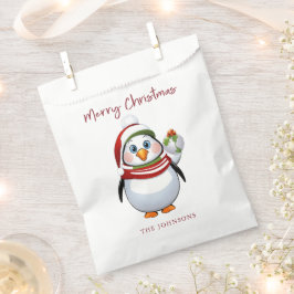 Sacolinha Engraçado Pinguim com Ornamento Feliz Natal