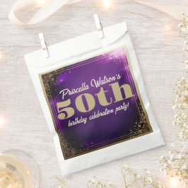 Sacolinha Espumante Roxo e Festa de aniversário Dourada