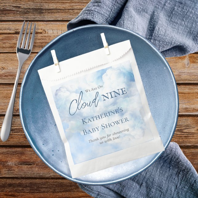 Sacolinha Estamos No Chá de fraldas Nine Blue Boy ("We Are On Cloud Nine"  Blue Boy Baby Shower Favor Bags)