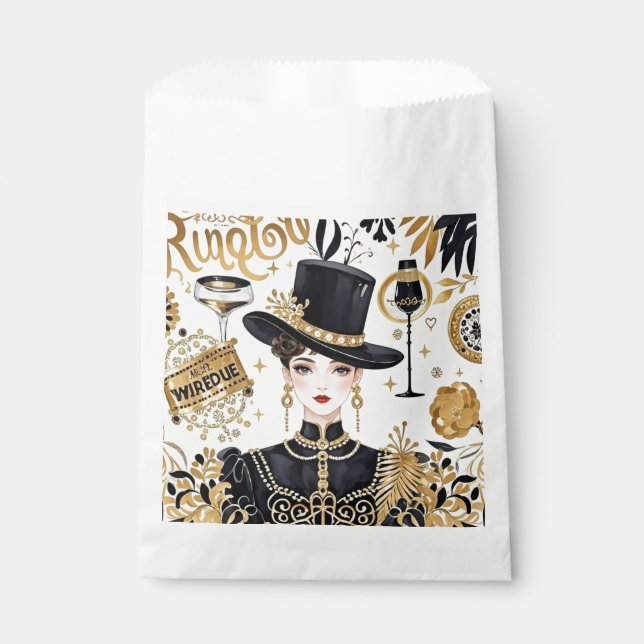 Sacolinha Estilo Moulin Rouge, preto e dourado, Luxo opulent (Frente)