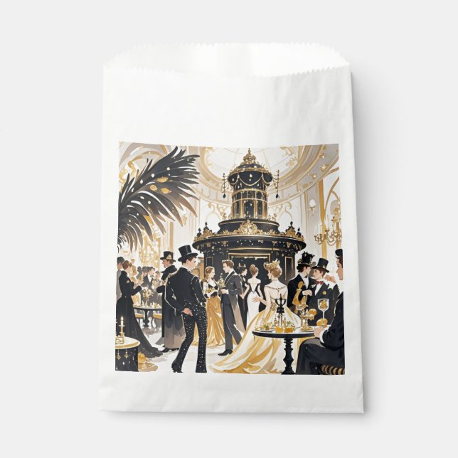 Sacolinha Estilo Moulin rouge, preto e dourado, Luxo rico (Frente)