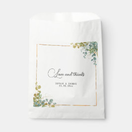 Sacolinha Eucalipto verde e dourado aquarela