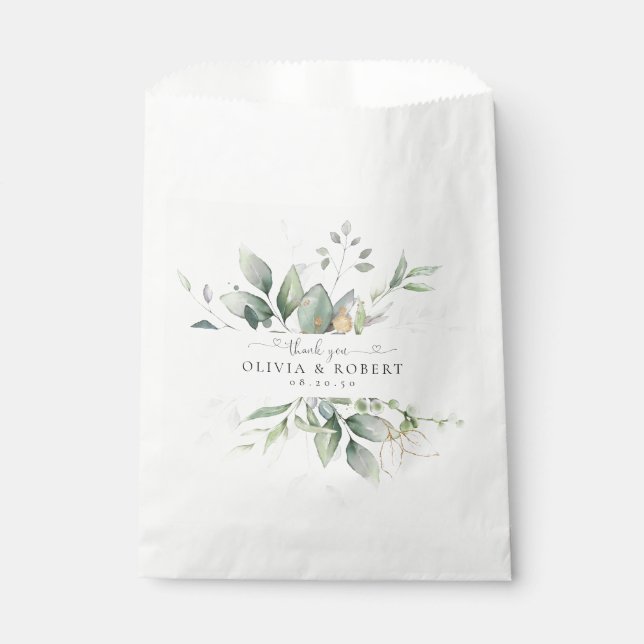 Sacolinha Eucalyptus Dourado Floral Greenery Casamento Favor (Frente)