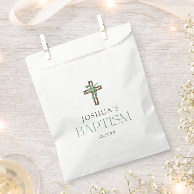 Sacolinha Eucalyptus Modern Cross Baptism Favor (Cortado)