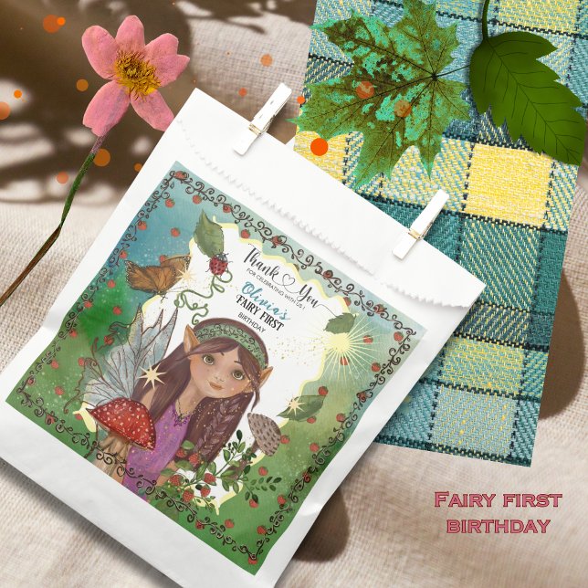 Sacolinha Fada de Madeira Mágica Primeiro Aniversário Favor  (Magical Woodland Fairy First Birthday Favor Bag)