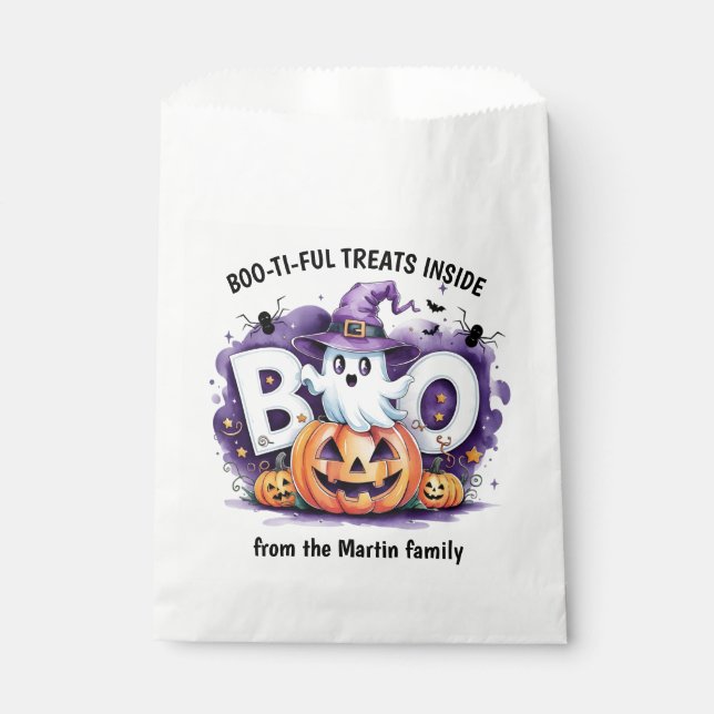 Sacolinha Fantasma do Halloween Presente ou Travessura  (Frente)