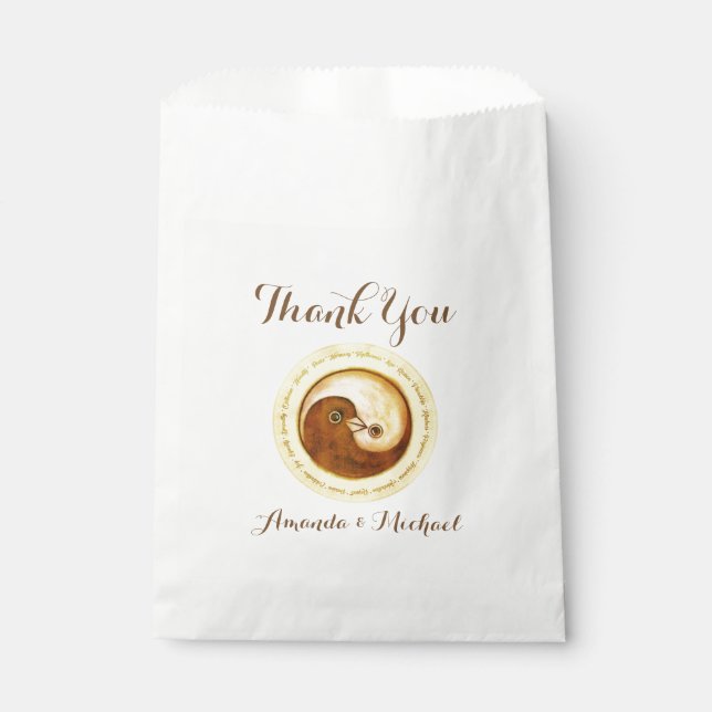 Sacolinha FAVOR BOLSAS ouro YinYang Dove Harmomomia (Frente)