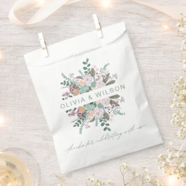 Sacolinha Favor de casamento de verde eucalipto rosa com flo