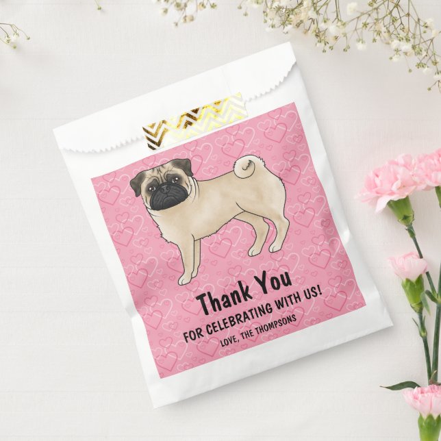 Sacolinha Fawn Pug Cute Mops Em Corações Rosa Obrigado (Selado)