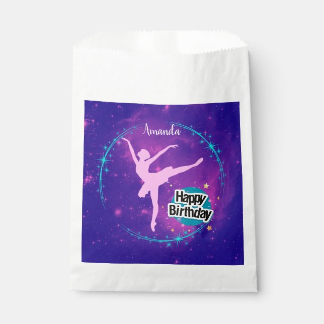 Sacolinha Feliz Aniversário Ballerina Galaxy Personalizado (Frente)