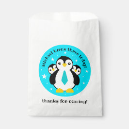 Sacolinha Feliz Aniversário Bonito Pinguins Pescoços Azuis
