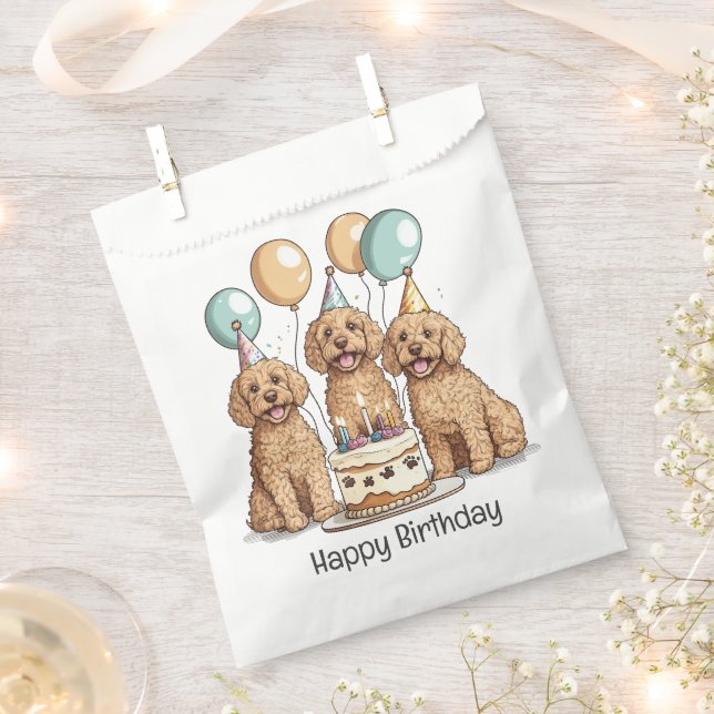 Sacolinha Feliz Aniversário Cachorros de Goldendoodle (Cortado)