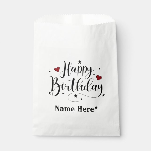 Sacolinha Feliz Aniversário, Caligrafia Minimalista (Frente)