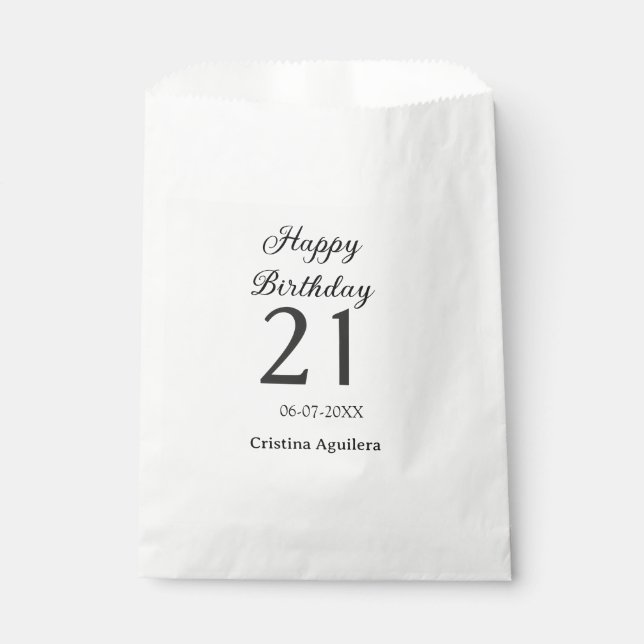 Sacolinha Feliz aniversário de 21 anos letra negrito simples (Frente)