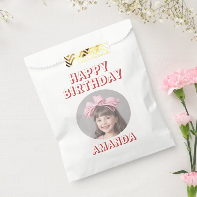 Sacolinha Feliz Aniversário Festa Infantil Foto de Nome Pers (Selado)