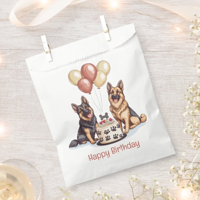 Sacolinha Feliz aniversário German shepherd Cães Bolo de Ani (Cortado)