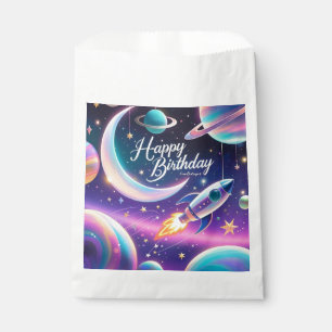 Sacolinha Feliz aniversário lua crescente, estrelas tema gal