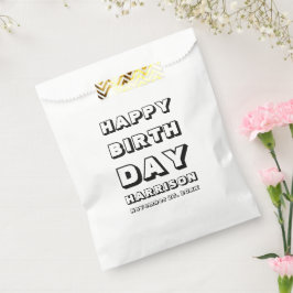 Sacolinha Feliz Aniversário negro branco nome personalizado