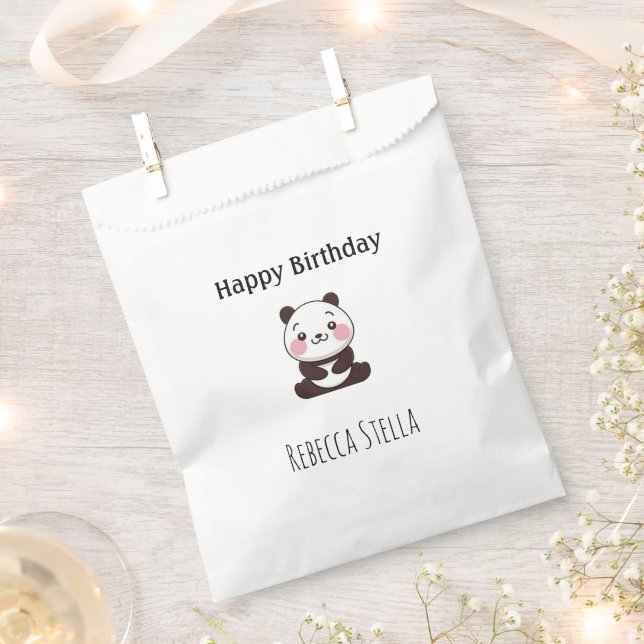 Sacolinha Feliz aniversário panda branco fofo (Cortado)