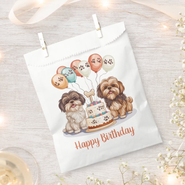 Sacolinha Feliz Aniversário Shih Tzu Cães Bolo de Aniversári (Cortado)