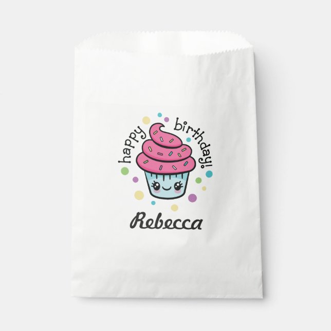 Sacolinha Feliz bolsa de Cupcake de aniversário (Frente)