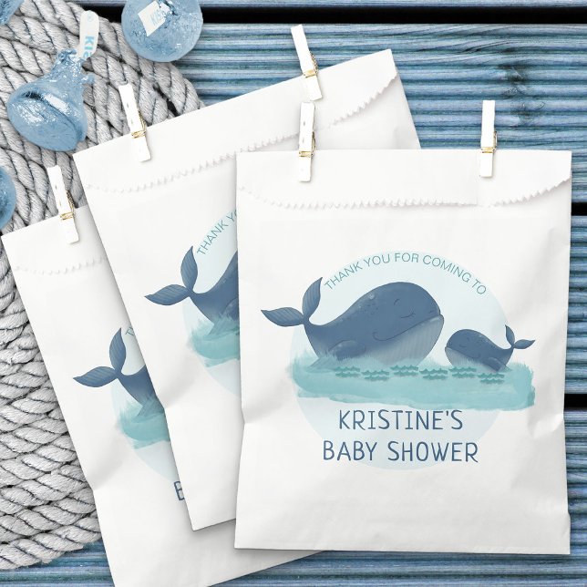 Sacolinha Feliz Chá de fraldas do Oceano de Baleias (Ocean themed favor bags - Happy Whales Baby Shower Collection)