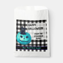 Feliz Halloween Abóbora Azul e Xadrez 