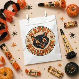 Sacolinha Feliz Halloween Gato Preto Vintage Retro
