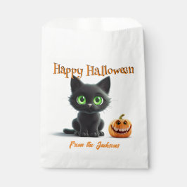 Sacolinha Feliz Halloween GRANDE GATO VERDE NEGRO