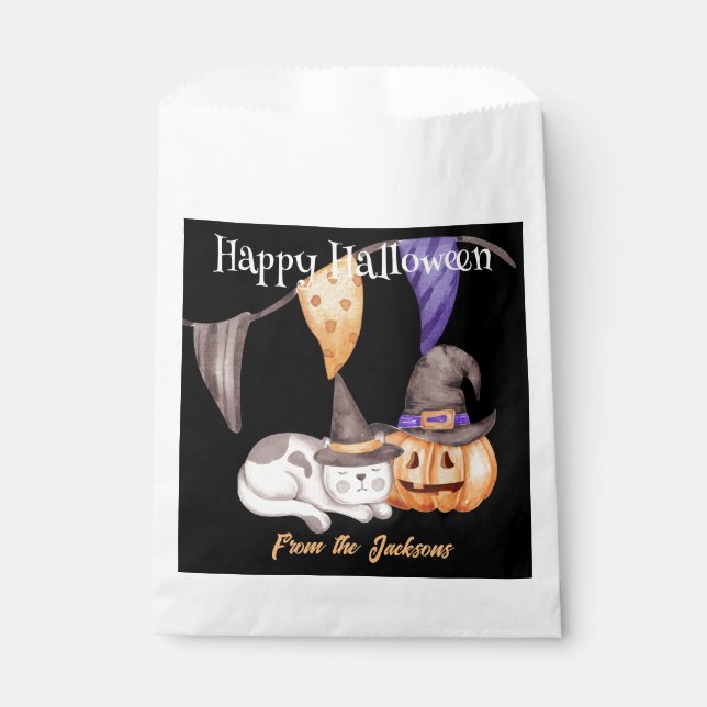 Sacolinha Feliz Halloween Personalizado | GATO E PUMPKIN (Frente)