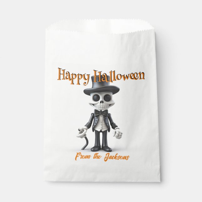Sacolinha Feliz Halloween SKELETON no top HAT & BLACK SUIT (Frente)