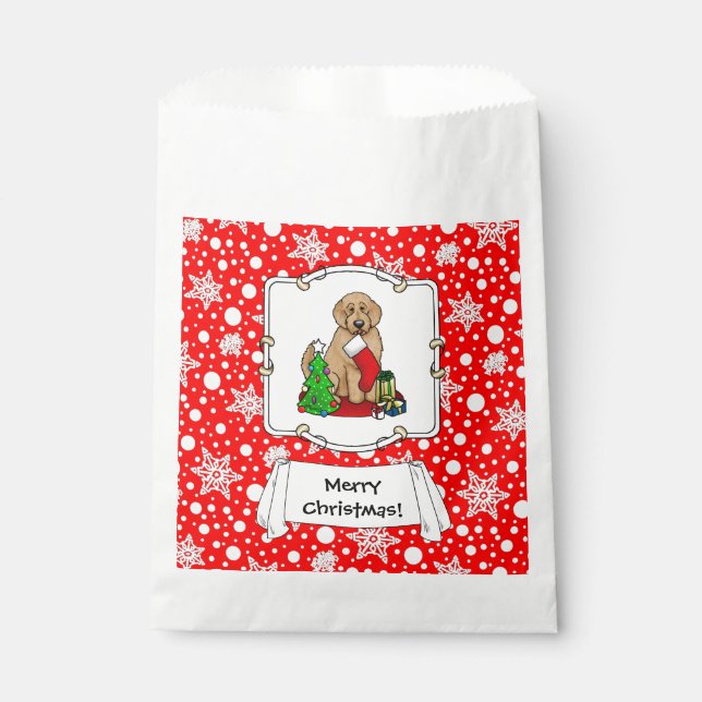 Sacolinha Feliz Natal 2 Goldendoodle (ouro vermelho) (Frente)