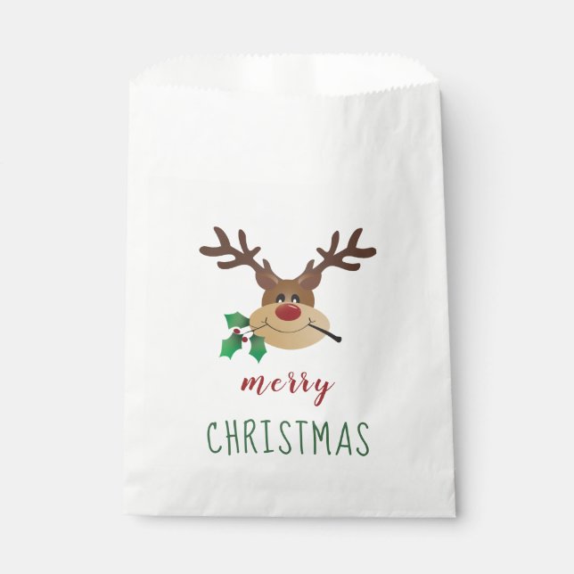 Sacolinha Feliz Reindeer De Natal Com Mistletoe (Frente)